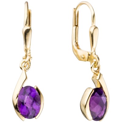Boutons 333 Gelbgold 2 Amethyste lila violett Ohrringe Ohrhänger