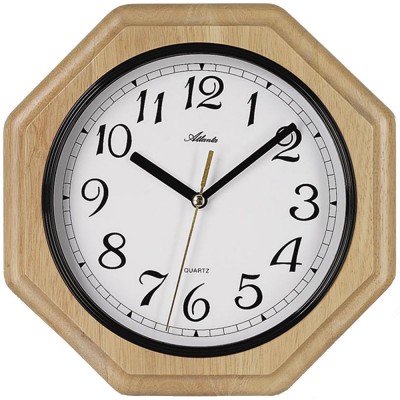 Wanduhr Quarz analog achteckig Holz Erle