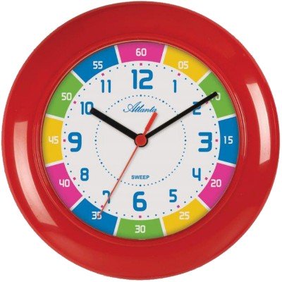 Wanduhr für Kinder rot bunt leise Kinderwanduhr ohne Ticken