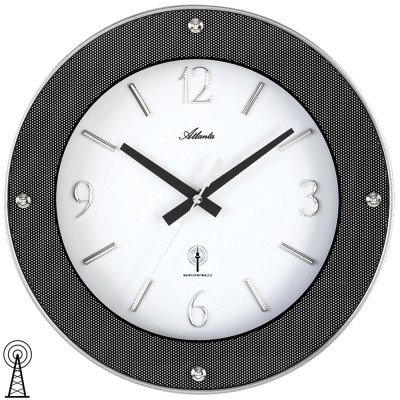 Funkwanduhr analog rund Carbon Optik mit Glas