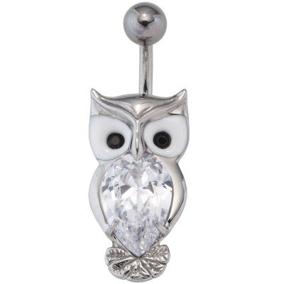 Bauchnabel Piercing Eule Edelstahl mit Emaille Einlage und SWAROVSKI® ELEMENTS