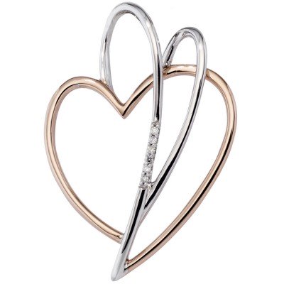 Anhänger Herz 585 Rotgold bicolor 6 Diamanten Brillanten Herzanhänger