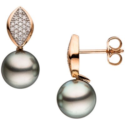 Ohrhänger 585 Rotgold 44 Diamanten Brillanten 2 Tahiti Perlen Ohrringe