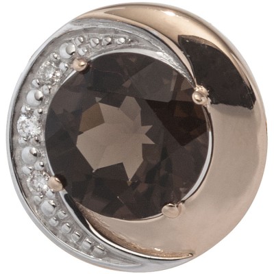 Anhänger rund 585 Rotgold bicolor 3 Diamanten Brillanten 1 Rauchquarz braun
