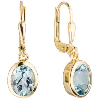 Boutons oval 333 Gelbgold 2 Blautopase hellblau blau Ohrringe Ohrhänger