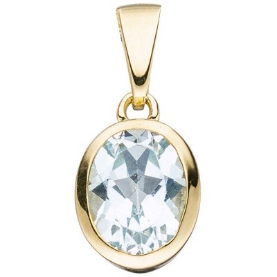 Anhänger oval 333 Gelbgold 1 Blautopas blau hellblau Goldanhänger