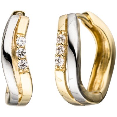Creolen 333 Gelbgold bicolor mit Zirkonia Ohrringe Goldohrringe Goldcreolen