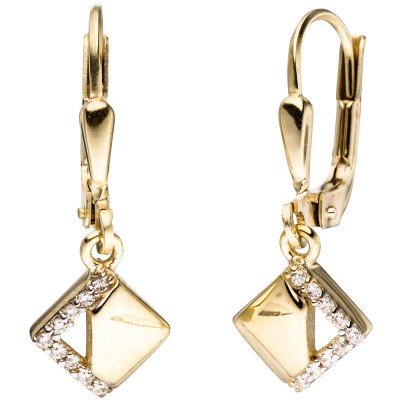 Boutons quadratisch 333 Gelbgold bicolor mit Zirkonia Ohrringe Ohrhänger
