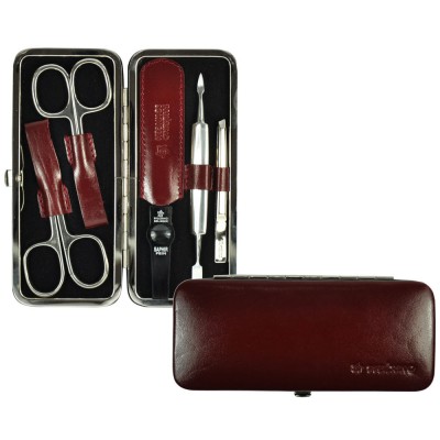 Pfeilring Maniküretui Rindleder bordeaux, 5-teilige Bestückung, vernickelt