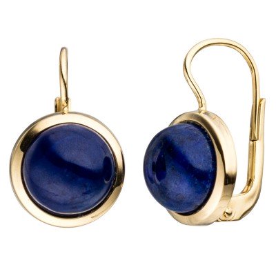 Boutons rund 333 Gelbgold 2 Lapislazuli blau Ohrringe Ohrhänger