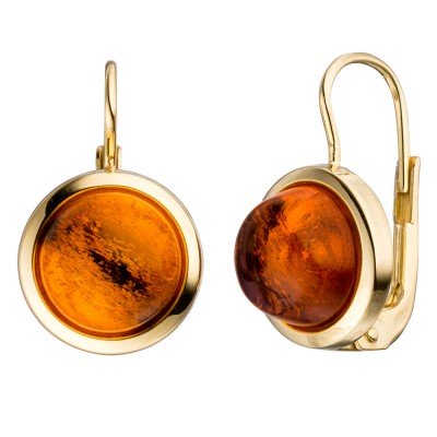 Boutons rund 333 Gelbgold 2 Bernsteine orange Ohrringe Ohrhänger