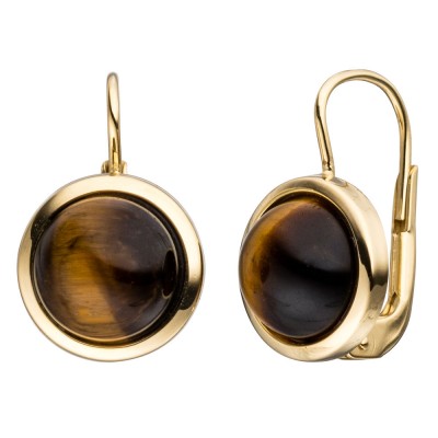 Boutons rund 333 Gelbgold 2 Tigeraugen braun Ohrringe Ohrhänger