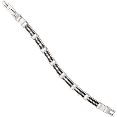 Armband Edelstahl mit schwarzer Keramik 21cm Edelstahlarmband Klappverschluss