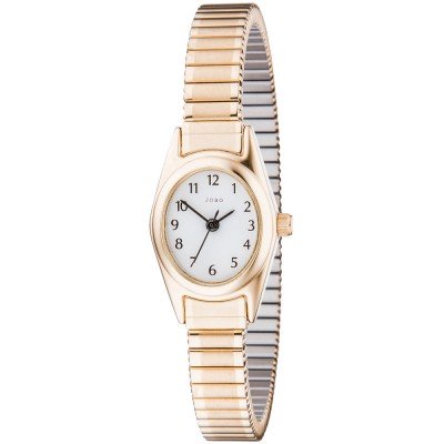 JOBO Damen Armbanduhr Quarz Analog Edelstahl vergoldet Flexband Damenuhr oval