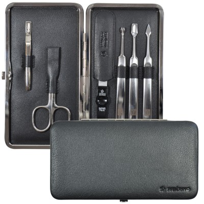 Pfeilring Maniküretui Nappaleder schwarz, 6-teilige Bestückung, vernickelt