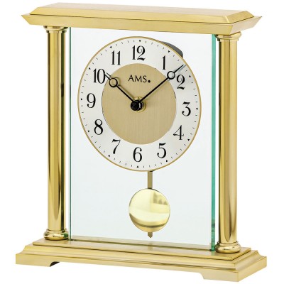 Tischuhr Quarz mit Pendel golden Metall messing farben mit Glas