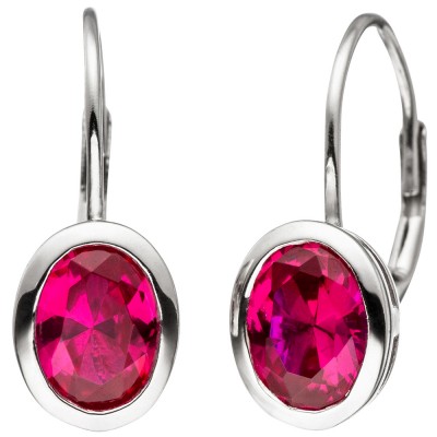 Boutons oval 925 Sterling Silber 2 Zirkonia rot