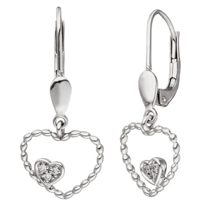 Ohrhänger Herz 585 Weißgold 6 Diamanten Brillanten 0,03ct. Herzohrringe