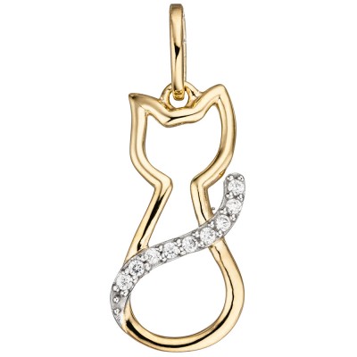 Anhänger Katze 333 Gelbgold 9 Zirkonia Goldanhänger
