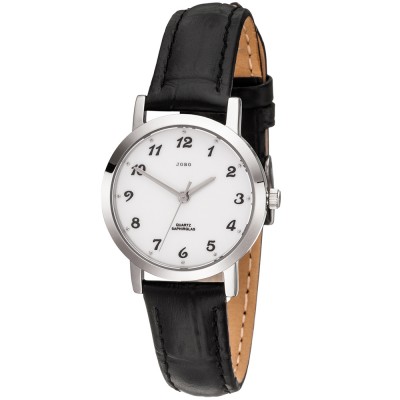 JOBO Damen Armbanduhr Quarz Analog Edelstahl Lederband schwarz Damenuhr