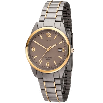 JOBO Herren Armbanduhr Quarz Analog Titan bicolor vergoldet Herrenuhr mit Datum