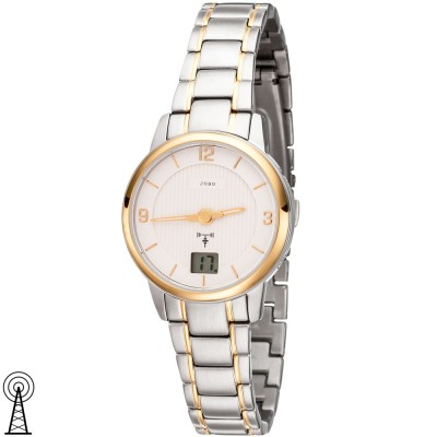 JOBO Damen Armbanduhr Funk Funkuhr Edelstahl bicolor vergoldet Damenuhr Datum