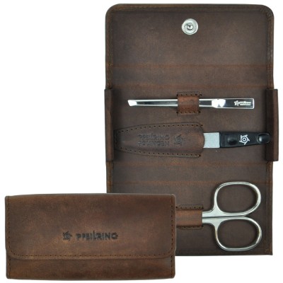 Pfeilring Maniküretui Kalbleder braun, 3-teilige Bestückung, vernickelt