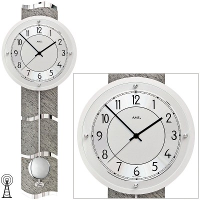 Funkwanduhr mit Pendel silbern Pendeluhr mit Stein Optik