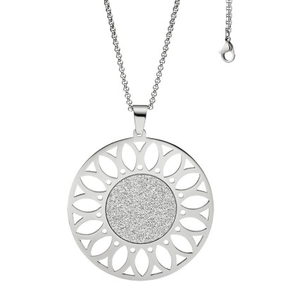 Collier Kette mit Anhänger rund Edelstahl mit Glitzer-Effekt 80cm verkürzbar