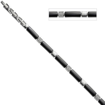Armband aus Keramik schwarz mit Edelstahl und Zirkonia 21cm verkürzbar