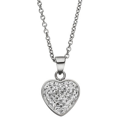 Collier Kette mit Anhänger Herz aus Edelstahl mit Kristallen 45cm