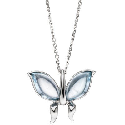 Collier Kette mit Anhänger Schmetterling 585 Weißgold 2 Blautopase blau 45cm
