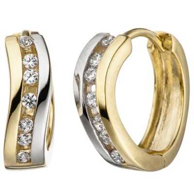 Creolen 333 Gelbgold bicolor mit Zirkonia Ohrringe Goldcreolen Goldohrringe