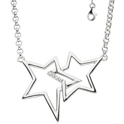 Collier Halskette Sterne 925 Silber mit Zirkonia 45cm Kette Silberkette