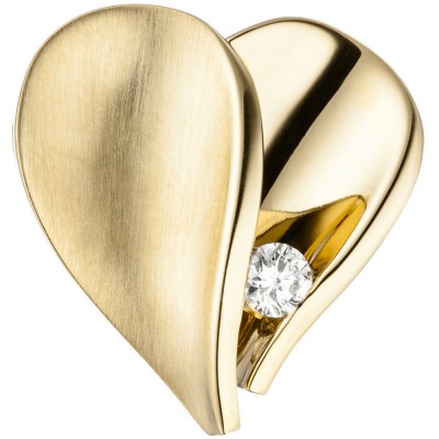 Anhänger Herz 585 Gelbgold teilmatt 1 Diamant Brillant Herzanhänger