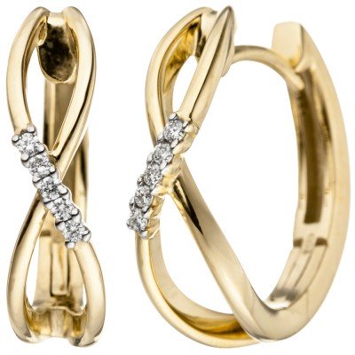 Creolen 585 Gelbgold 10 Diamanten Brillanten 0,06ct. Ohrringe Goldohrringe