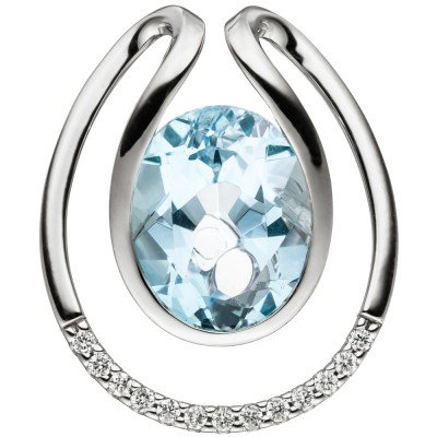 Anhänger 585 Weißgold 13 Diamanten Brillanten 1 Blautopas hellblau blau