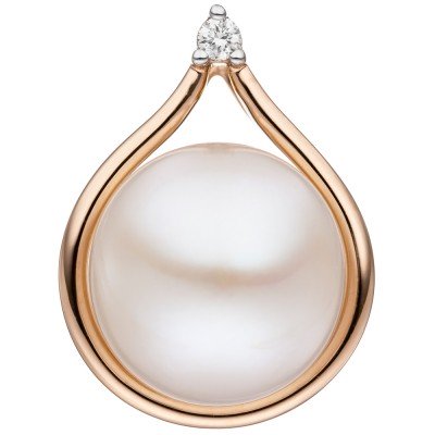 Anhänger 585 Rotgold 1 Süßwasser Perle 1 Diamant Brillant Perlenanhänger