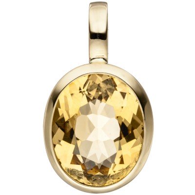 Anhänger oval 585 Gelbgold 1 Citrin gelb Goldanhänger Citrinanhänger