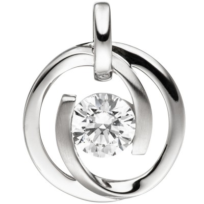 Anhänger 333 Gold Weißgold matt 1 Zirkonia Weißgoldanhänger