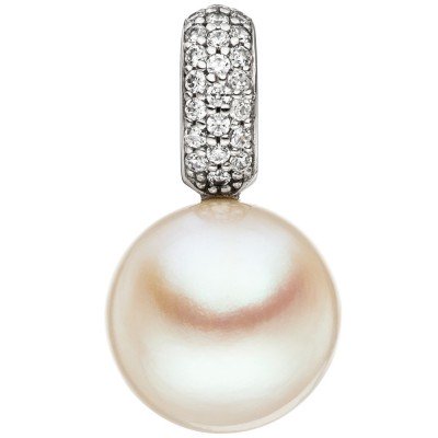 Anhänger Einhänger 333 Gold Weißgold 1 Süßwasser Perle 22 Zirkonia