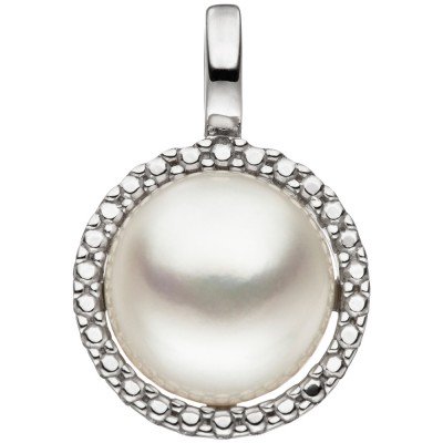 Anhänger 333 Gold Weißgold 1 Süßwasser Perle Perlenanhänger Weißgoldanhänger 1.6g