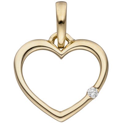 Anhänger Herz 333 Gelbgold 1 Diamant Brillant Herzanhänger Goldherz