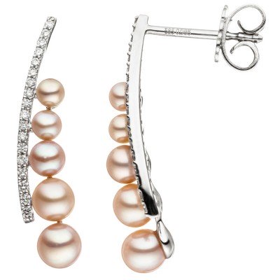 Ohrhänger 585 Weißgold 10 Süßwasser Perlen rosa 36 Diamanten Brillanten
