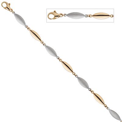 Armband 585 Gelbgold Weißgold bicolor matt 19,5cm Goldarmband