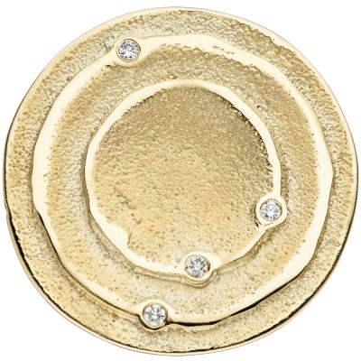 Anhänger rund 585 Gelbgold matt 4 Diamanten Brillanten 0,04ct. Goldanhänger