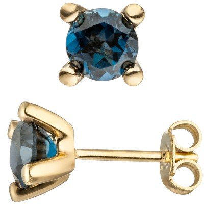 Ohrstecker 585 Gelbgold 2 Blautopase blau London Blue Ohrringe