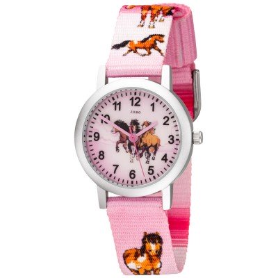 JOBO Kinder Armbanduhr Pferde rosa pink Aluminium Kinderuhr Pferdeuhr Mädchenuhr
