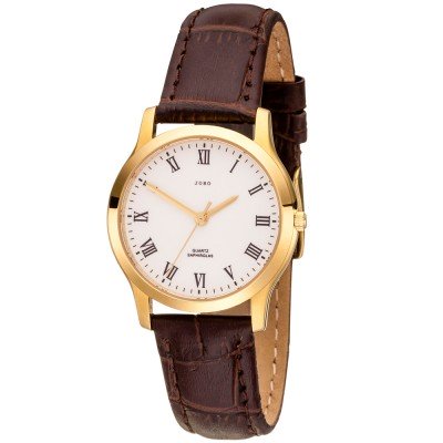 JOBO Damen Armbanduhr Quarz Analog Edelstahl gold vergoldet Leder Damenuhr