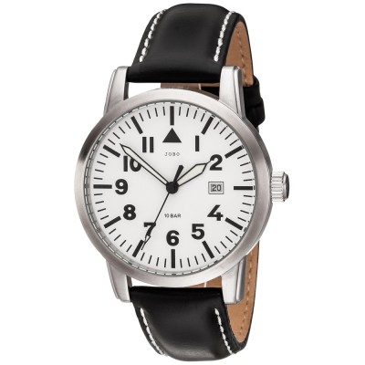 JOBO Herren Armbanduhr Quarz Analog Edelstahl Lederband schwarzHerrenuhr Datum